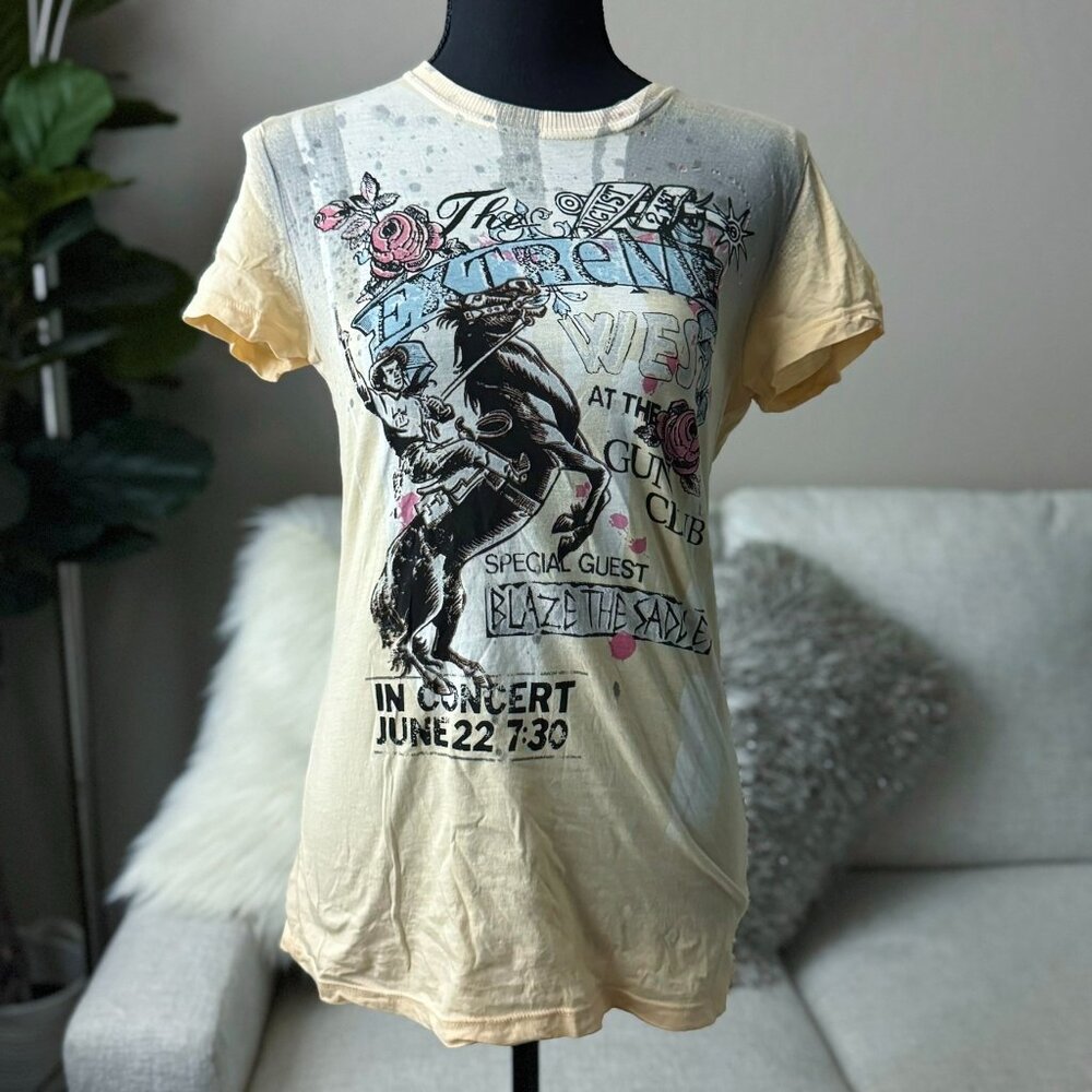 NWOT Skinny Minnie y2k Light Yellow Rodeo Wild West T Shirt M Medium
